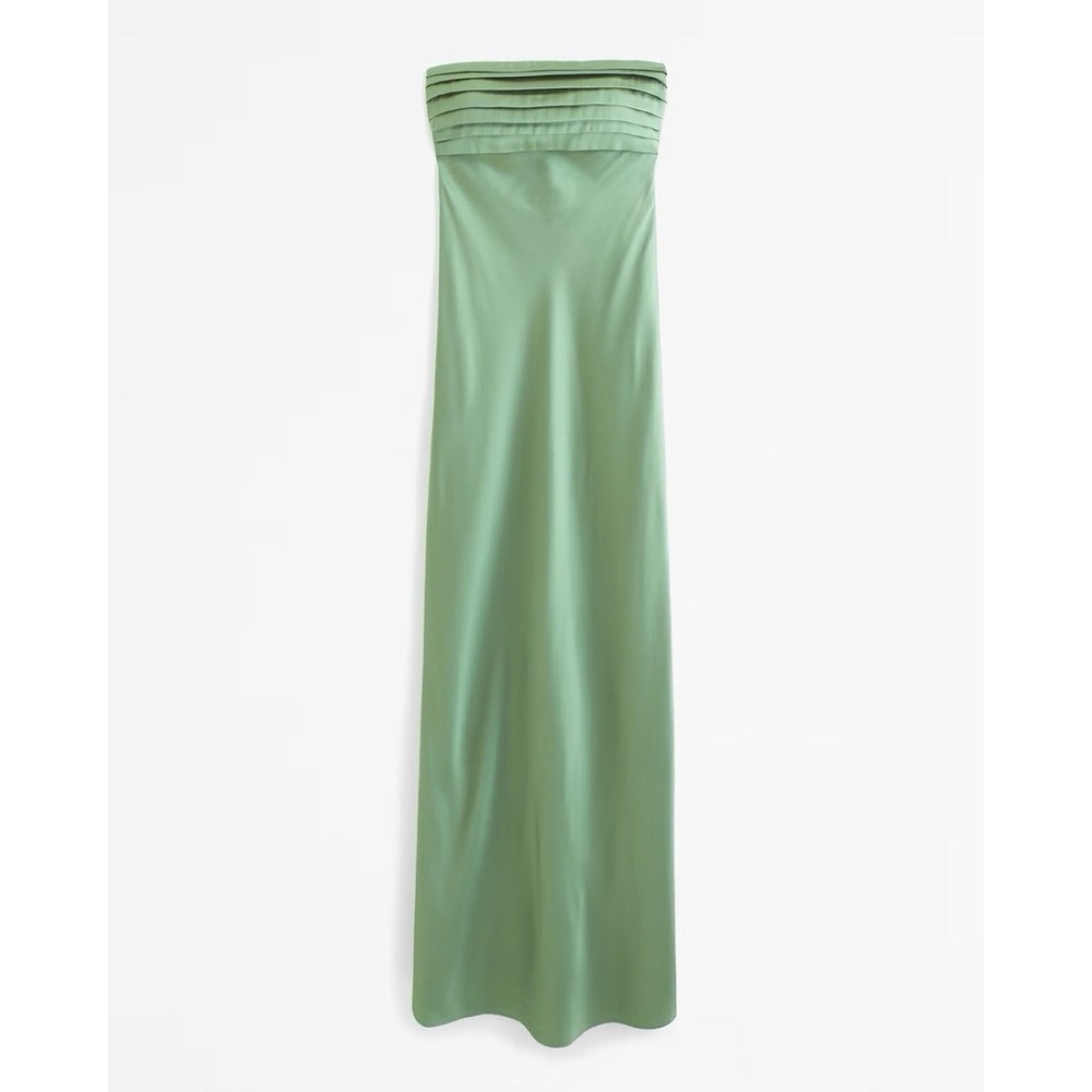 NWT Abercrombie & Fitch Silk Green Long Strapless Dress Sz S